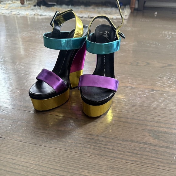 Giuseppe Zanotti Purple, Teal, and Gold Platform Sandals - Picture 2 of 5